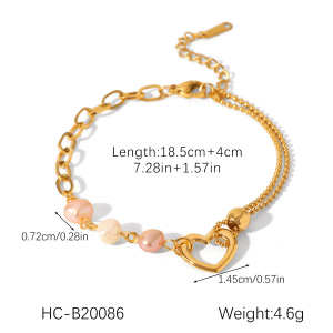 Bracelet En Acier Inoxydable Étanche Couleur Or Avec Perle h5 Image2