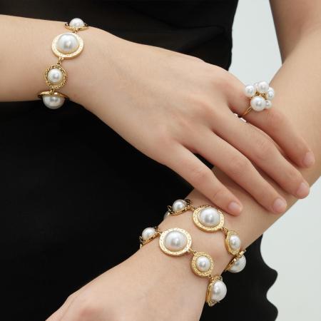 Magnifiques bracelets à breloques ronds en acier inoxydable doré, étanches et anti-ternissement