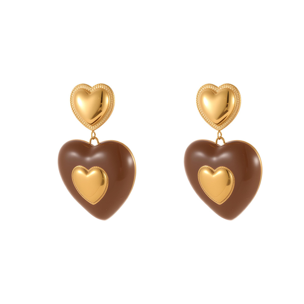 Boucles D'Oreilles Pendantes Pour Femmes, En Acier Inoxydable Doré, Imperméables, En Forme De Cœur Coloré Et Anti-Ternissement Image5