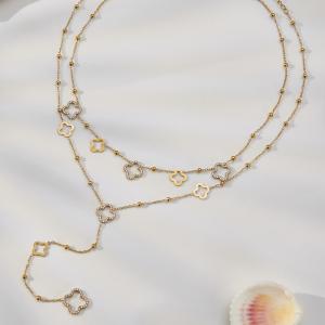 Colliers Pendentifs Pour Femmes En Acier Inoxydable, Imperméables, Anti-Ternissement Et Zircon Couleur Or, Ornés D'Un Délicat Trèfle h5 Image2