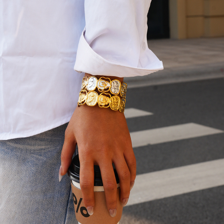 Bracelets pour femmes en acier inoxydable imperméables, résistants à la décoloration et au motif floral simple du quotidien 2