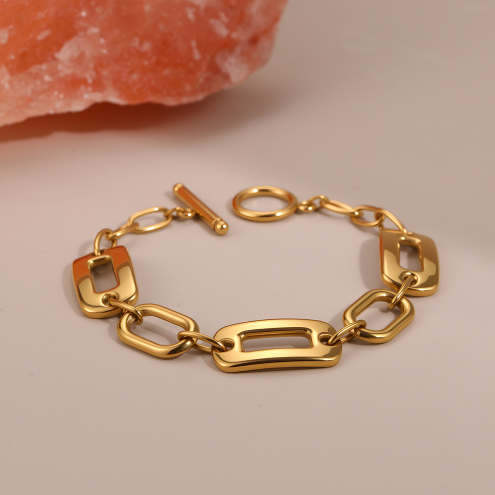 Bracelet Minimaliste Ajouré En Acier Inoxydable, Étanche Et Anti-Ternissement, Couleur Or, Pour Femme Image3
