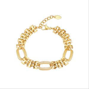 Bracelet Chaîne Ovale Moderne En Acier Inoxydable, Étanche Et Anti-Ternissement, Couleur Or, Avec Zircon Pour Femme h5