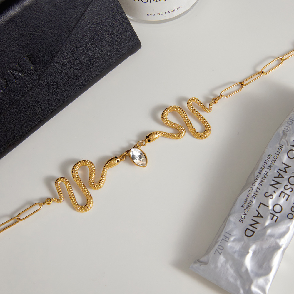 Colliers Pendentifs Pour Femmes, En Acier Inoxydable Doré, Motif Serpent Opulent Image4