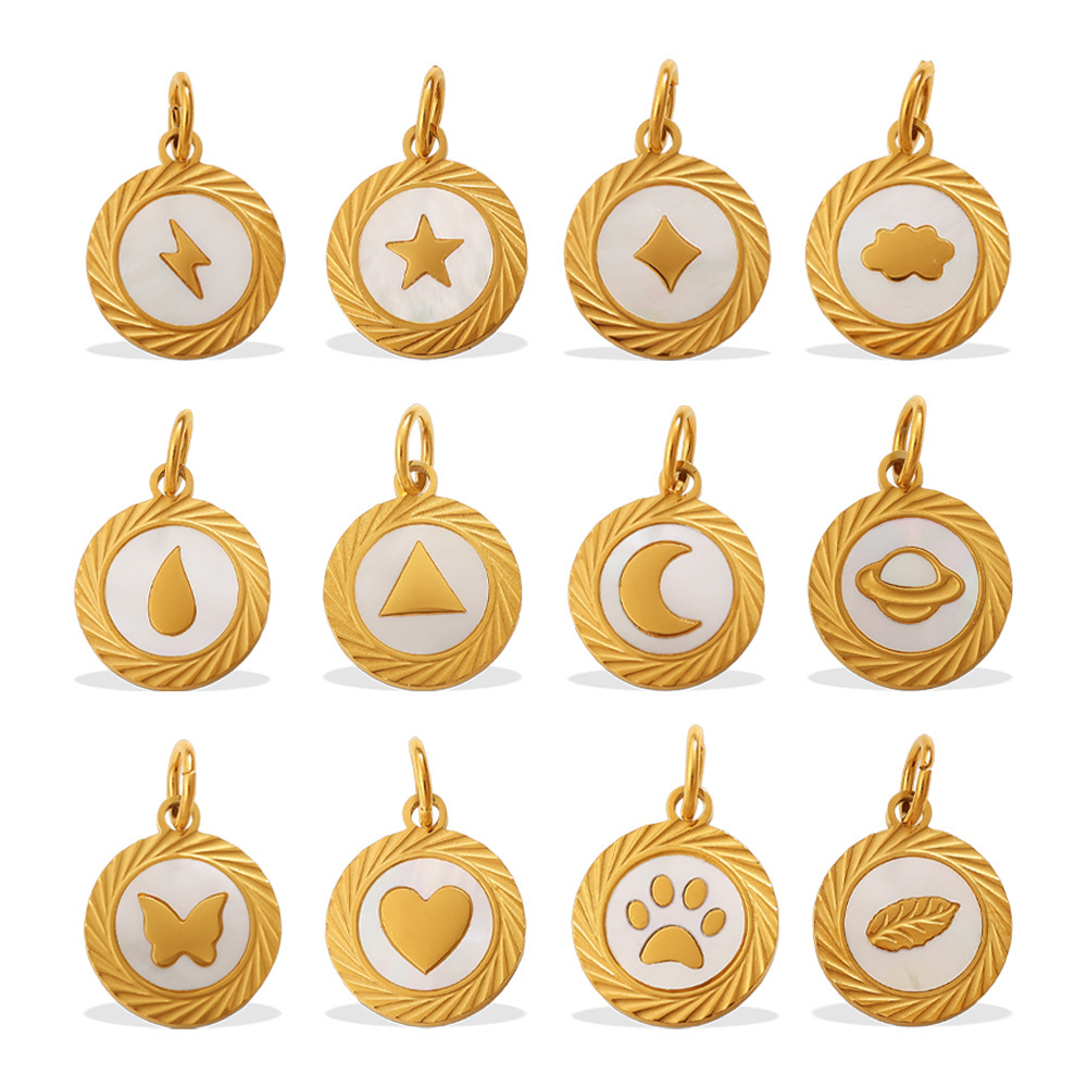 Pendentif Rond En Acier Inoxydable Étanche Couleur Or (1 Pièce) Image4