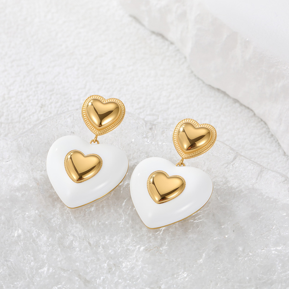 Boucles D'Oreilles Pendantes Pour Femmes, En Acier Inoxydable Doré, Imperméables, En Forme De Cœur Coloré Et Anti-Ternissement Image3