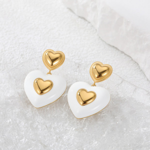 Boucles D'Oreilles Pendantes Pour Femmes, En Acier Inoxydable Doré, Imperméables, En Forme De Cœur Coloré Et Anti-Ternissement h5 Image3