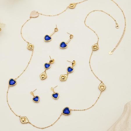 Collier long pour femme en verre, acier inoxydable, imperméable et anti-ternissement, couleur or, avec un cœur romantique 2