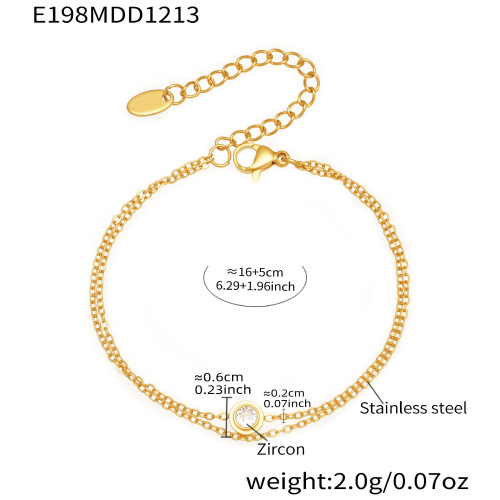 Bracelet Chaîne Femme Simple, Léger, En Acier Inoxydable, Imperméable Et Anti-Ternissement, Couleur Or, Orné De Zircon. Image2