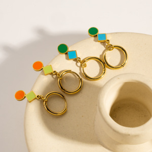 Boucles D'Oreilles Pendantes Pour Femme, En Acier Inoxydable Doré, Imperméables Et Anti-Ternissement, À Motif Géométrique h5 Image3