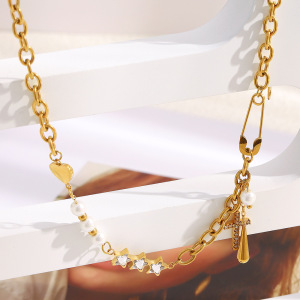 Collier Chaîne Femme Simple Series Daily Cross En Acier Inoxydable Étanche Couleur Or (1 Pièce) h5 Image3