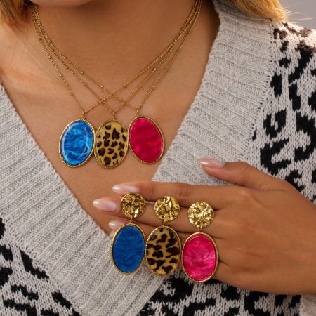Ensembles de bijoux pour femmes luxueux, style rétro, imprimé léopard, ronds, en acier inoxydable étanche, couleur or