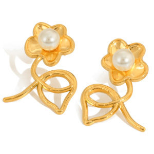 1 Paire De Boucles D'Oreilles Puces Chics À Fleurs En Acier Inoxydable Étanche Couleur Or Pour Femme h5