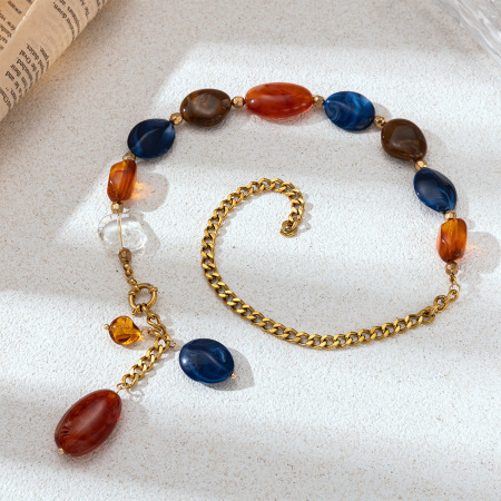 Collier de perles pour femme, 1 pièce, en acier inoxydable translucide de forme irrégulière, étanche, couleur or 2