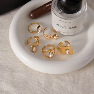 Bagues Asymétriques Pour Femmes En Acier Inoxydable, Imperméables Et Anti-Ternissement, Couleur Or, Serties De Zircon. h5 Image5