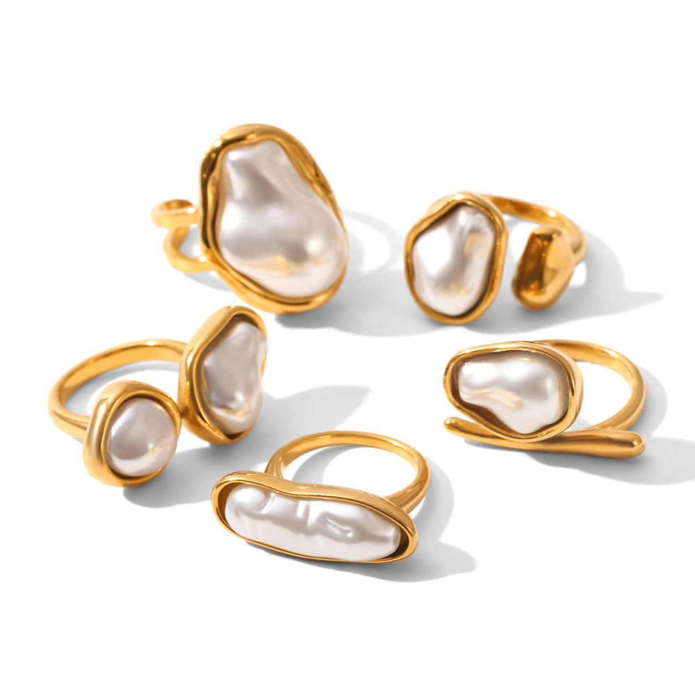Bague De Luxe En Acier Inoxydable Doré, De Forme Irrégulière Et Ornée D'Une Goutte D'Eau, Étanche. Image6