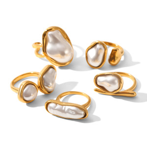 Bague De Luxe En Acier Inoxydable Doré, De Forme Irrégulière Et Ornée D'Une Goutte D'Eau, Étanche. h5 Image6