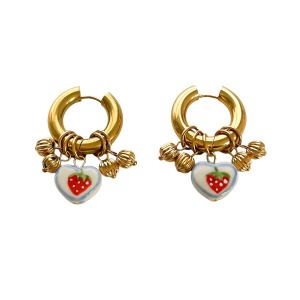 Boucles D'Oreilles Pendantes En Céramique À Motif Fraise Et Cœur (1 Paire) h5 