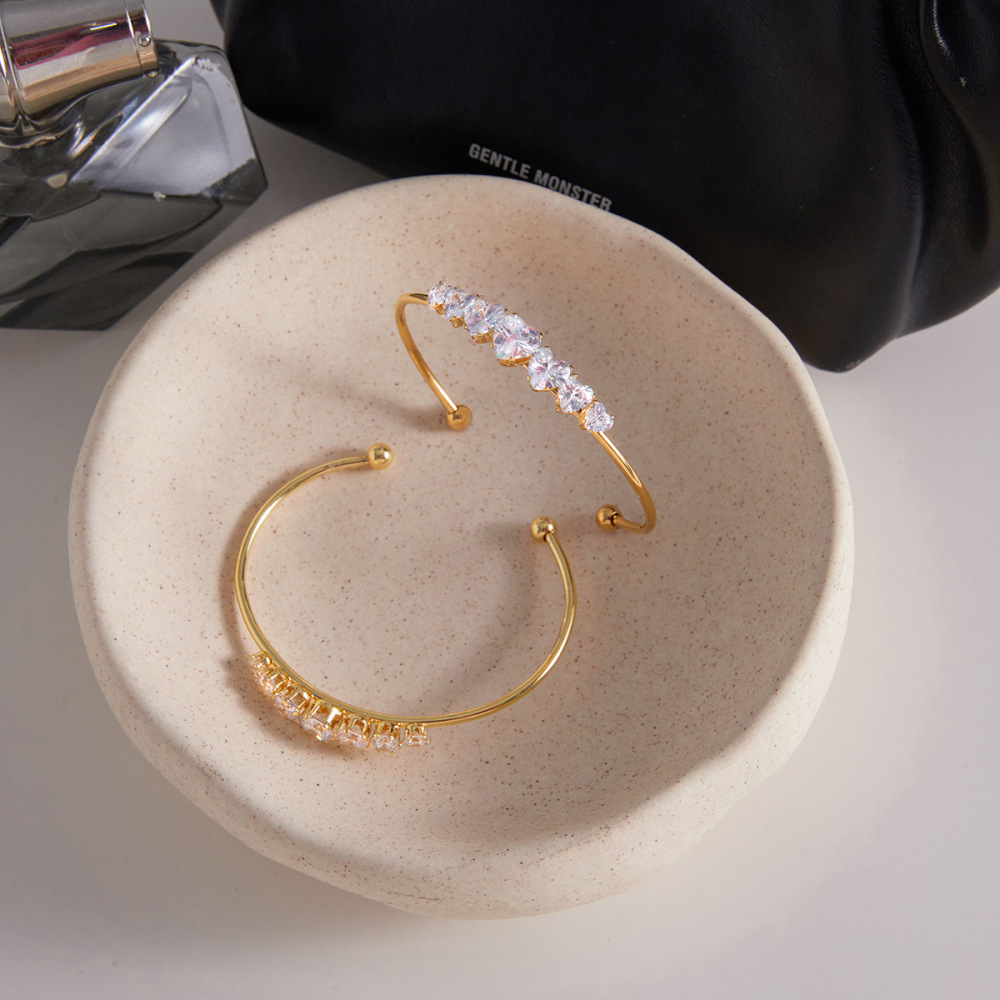 Bracelet Manchette Pour Femme En Acier Inoxydable Doré, Orné De Zircon Circulaire Et Étanche. Image6