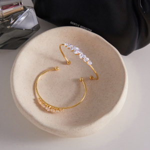 Bracelet Manchette Pour Femme En Acier Inoxydable Doré, Orné De Zircon Circulaire Et Étanche. h5 Image6