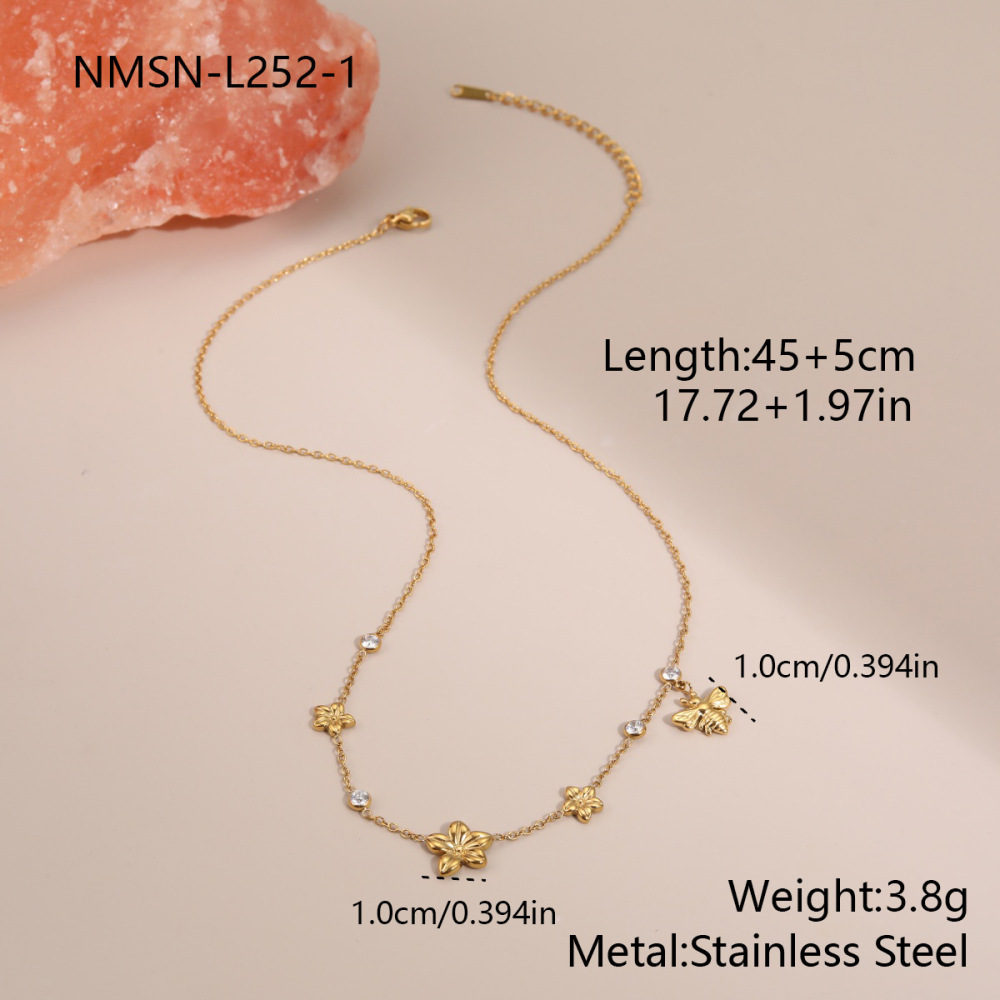 Collier Chaîne Femme En Acier Inoxydable, Motif Floral De Vacances, Étanche Et Anti-Ternissement, Couleur Or