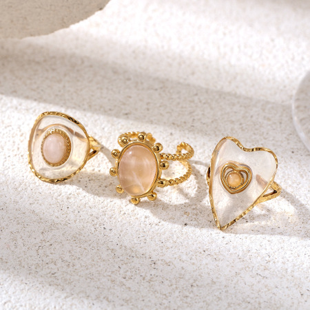 Bague pour femme en acier inoxydable étanche et ornée d'une magnifique pierre précieuse en quartz rose (1 pièce).