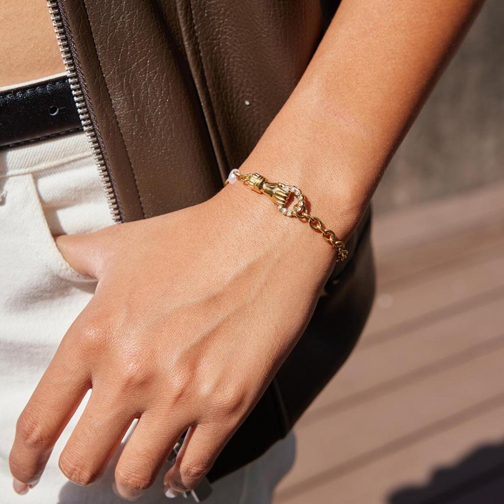 Bracelet Chaîne Élégant Et Luxueux Pour Femme, En Acier Inoxydable Doré, Étanche, Fabriqué À La Main (1 Pièce), Collection Luxe. Image6