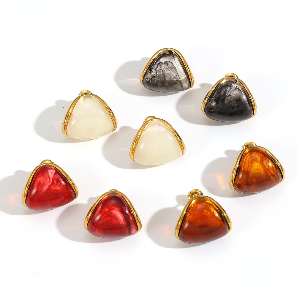 Boucles D'Oreilles Puces Simples En Acrylique Triangulaire Et Acier Inoxydable Étanches Pour Femmes h5Image3