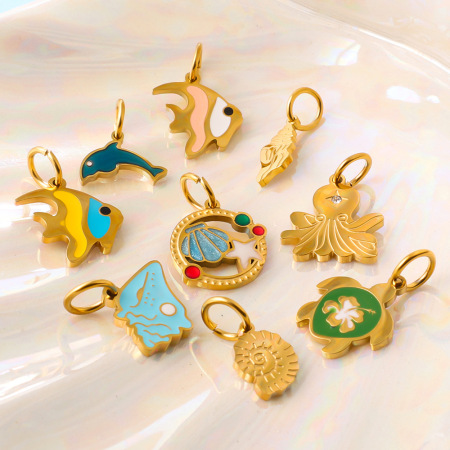 Pendentifs pour femmes en acier inoxydable doré, étanches et anti-ternissement, collection Marine Series 2