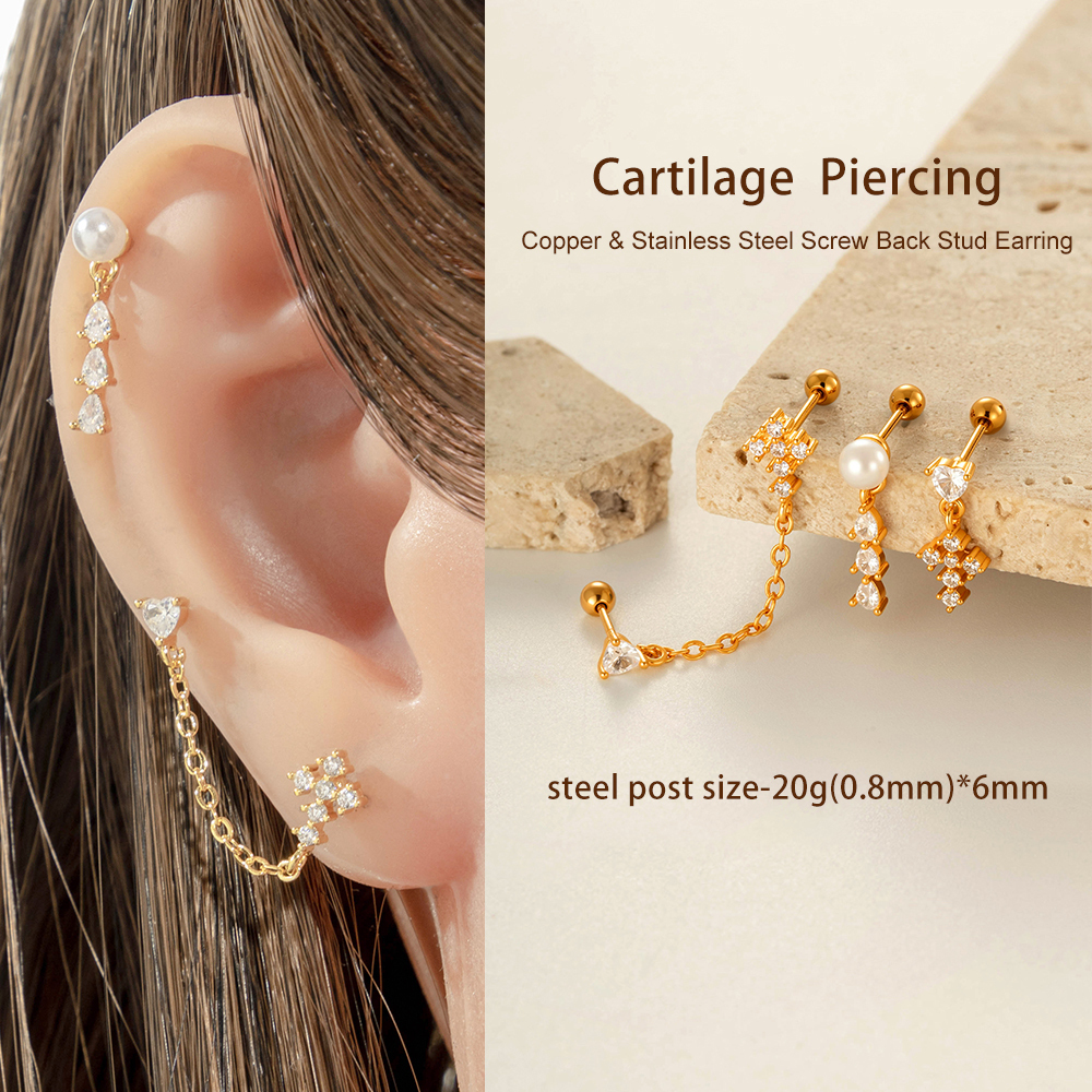 Boucles D'Oreilles Piercing Pour Femmes, Couleur Cuivre Doré Brillant, Zircon, Imperméables Et Anti-Ternissement h5Image5