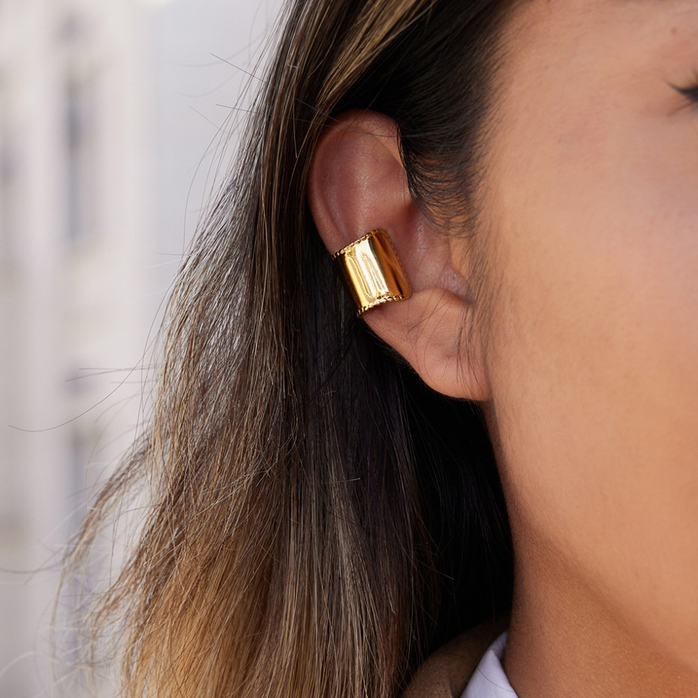 1 Paire De Manchettes D'Oreilles Minimalistes Pour Femmes, En Acier Inoxydable Uni, Étanches, Couleur Or h5Image2