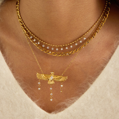 Collier pendentif femme luxueux en acier inoxydable doré, orné d'un pompon aigle, 1 pièce 2