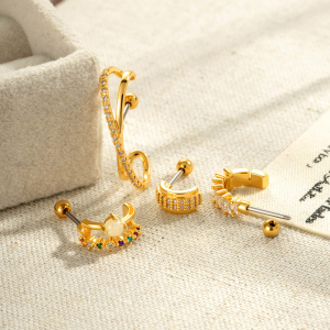 Boucles D'Oreilles Piercing Pour Femme, Délicates, En Forme D'Étoile, Couleur Cuivre Doré, Avec Zircon. h5 Image4