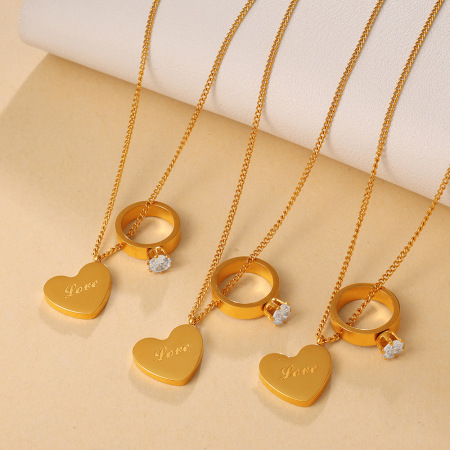 Collier pendentif femme en forme de cœur avec lettre d'amour, en acier inoxydable doré et zircon, étanche et anti-ternissement 2
