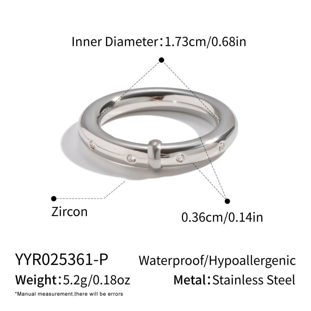 Bague Minimaliste Pour Femme En Acier Inoxydable, Étanche, Couleur Or, Avec Zircon.