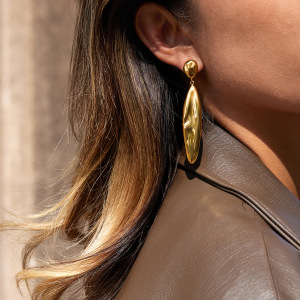 Boucles D'Oreilles Pendantes Ovales En Acier Inoxydable Doré, Étanches, Pour Femme (1 Paire). h5 Image4