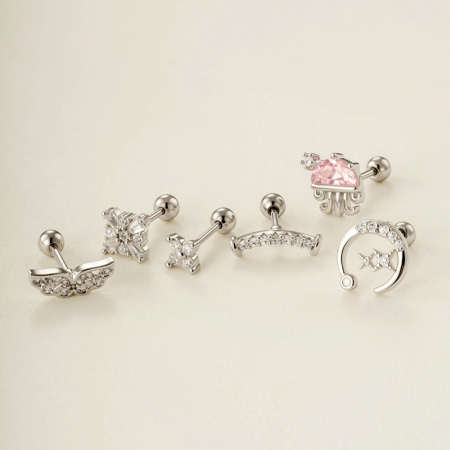 Boucles d'oreilles piercing sophistiquées en forme de cœur, couleur cuivre doré, avec zircon. 2