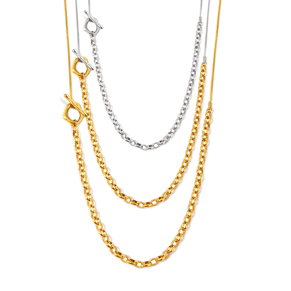 Collier Long Minimaliste Pour Femme, En Acier Titane Couleur Or, Composé D'Une Seule Chaîne. Image4