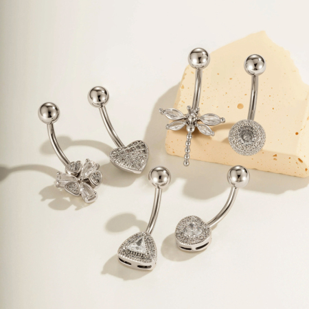Piercing nombril délicat en forme de cœur, triangle et papillon, en cuivre, avec zircon imperméable et anti-ternissement