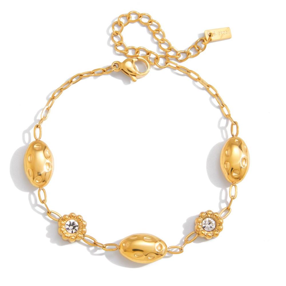 Bracelets À Breloques Ovales Pour Femmes En Acier Inoxydable Martelé, Imperméables Et Anti-Ternissement, Couleur Or
