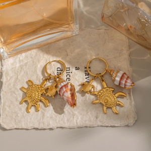 Boucles D'Oreilles Pendantes Pour Femme, Motif Coquillage Et Étoile De Mer, En Acier Inoxydable Étanche. h5 Image4