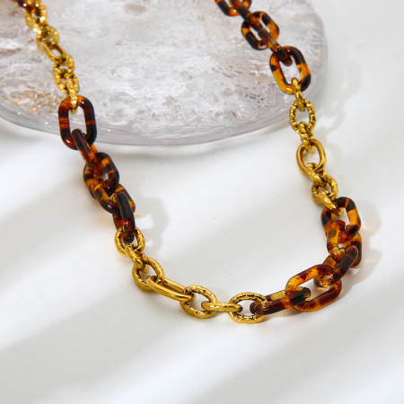 Collier chaîne rétro classique en acier inoxydable étanche couleur or pour femme (1 pièce) 2