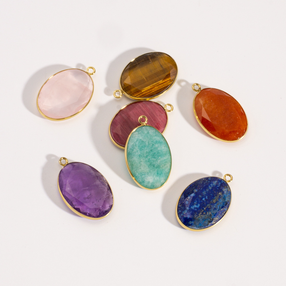 Pendentifs Pour Femmes En Acier Inoxydable Doré, Imperméables Et Anti-Ternissement, Sertis De Pierres Naturelles Ovales À Facettes. h5Image2