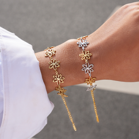 Ensembles de bracelets pour femmes en acier inoxydable martelé à motif floral, imperméables et anti-ternissement, couleur or