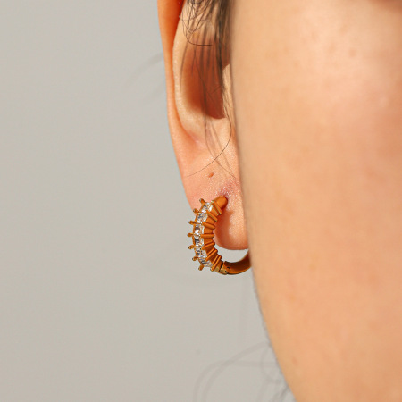 Boucles d'oreilles créoles en acier inoxydable étanche, couleur or, avec zircon. 2