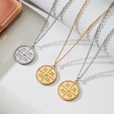 Collier pendentif femme classique en acier inoxydable, couleur or, avec zircon et lettre, 1 pièce 2