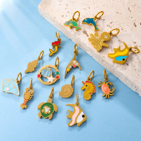 Pendentifs pour femmes en acier inoxydable doré, étanches et anti-ternissement, collection Marine Series
