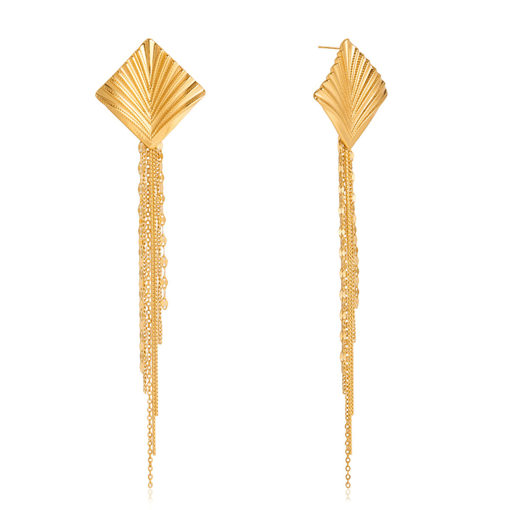 Boucles D'Oreilles Pendantes Pour Femme, En Acier Inoxydable Doré, Avec Pompon Rectangulaire Et Imperméables. 