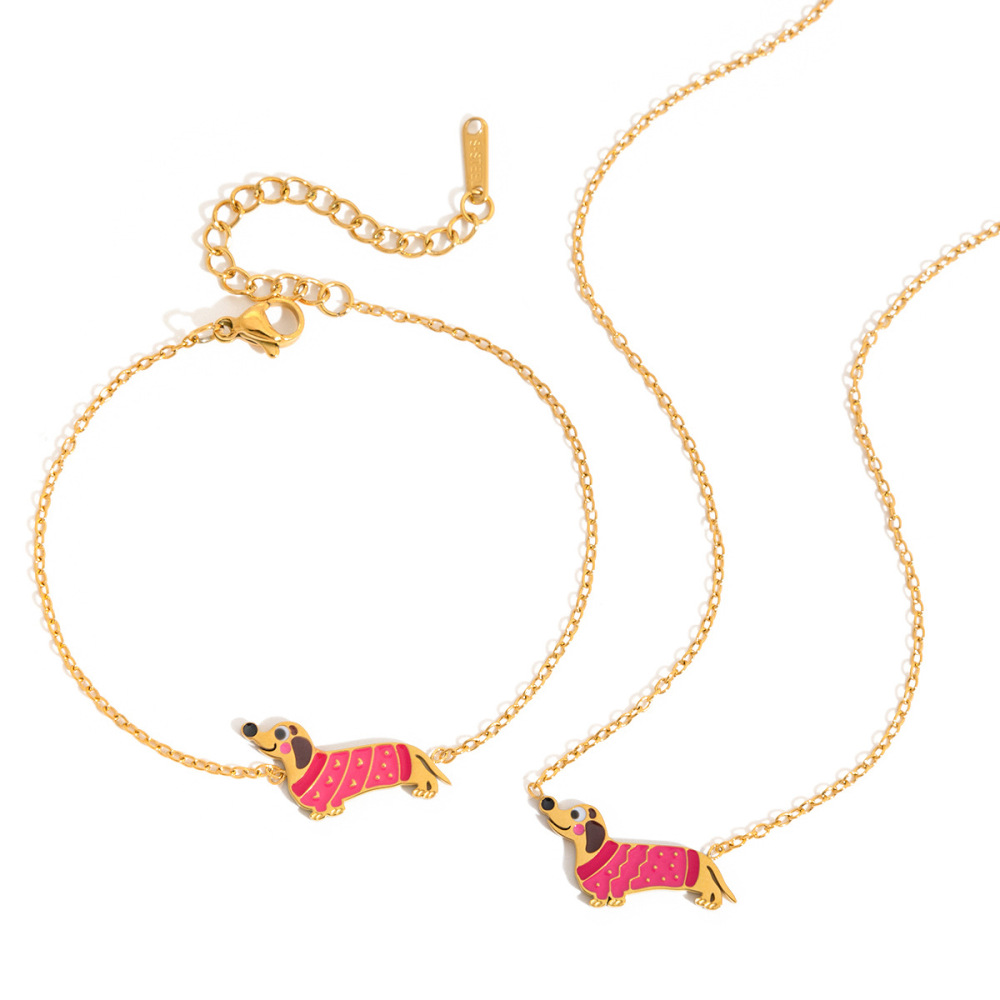 Collier Pendentif Femme En Acier Inoxydable Doré, Imperméable Et Anti-Ternissement, Représentant Un Adorable Teckel Image6