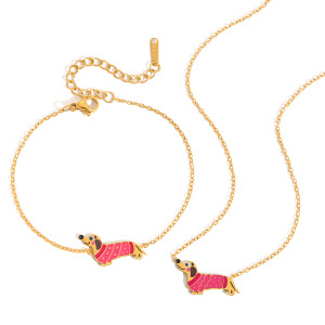 Collier Pendentif Femme En Acier Inoxydable Doré, Imperméable Et Anti-Ternissement, Représentant Un Adorable Teckel h5 Image6